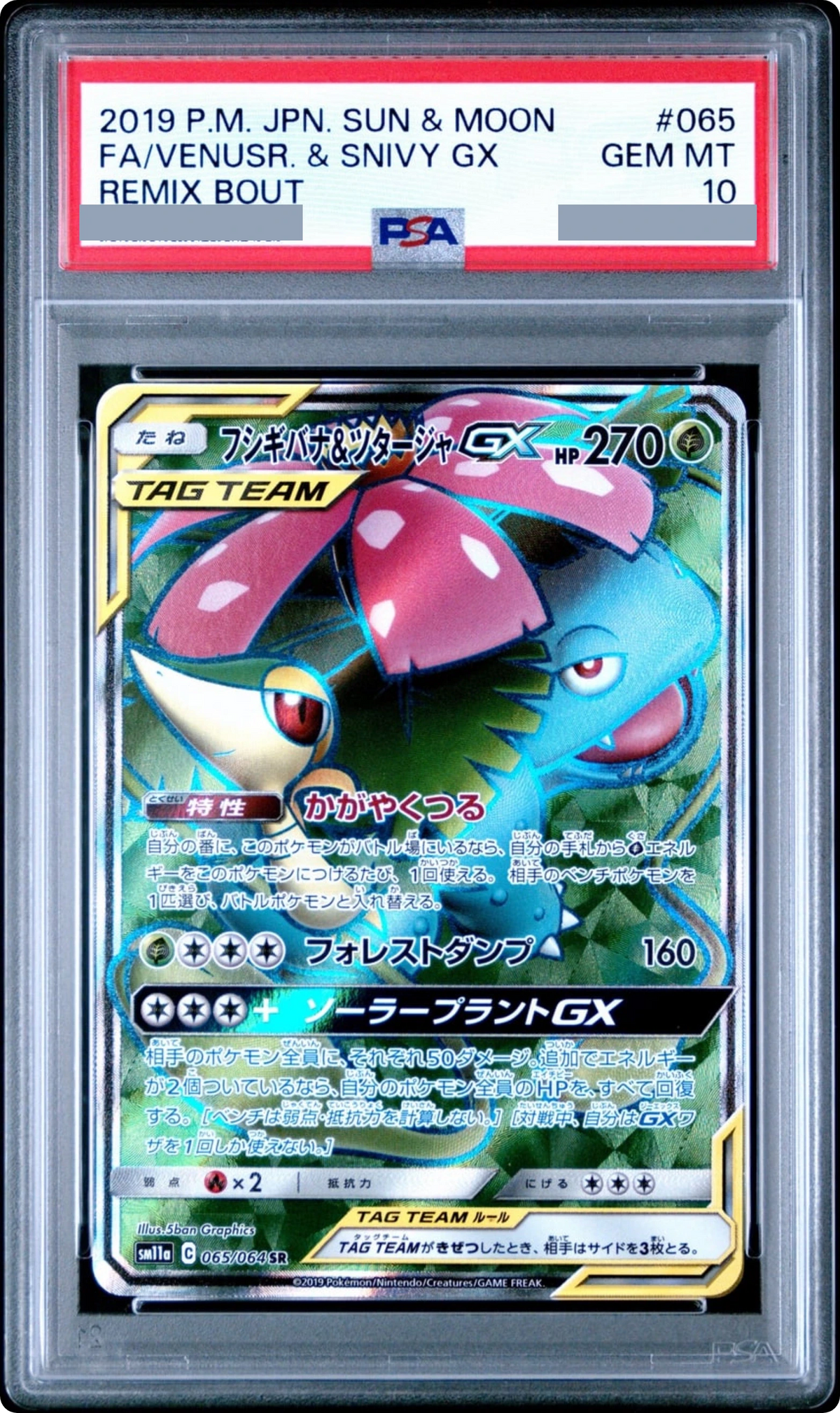 2019 Venusaur & Snivy GX SR [SM11A 065/064] JP PSA 10